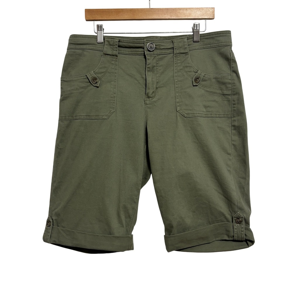 Charter Club Bermuda Shorts Olive Green Cotton Stretch Cargo Utility Gorpcore 12